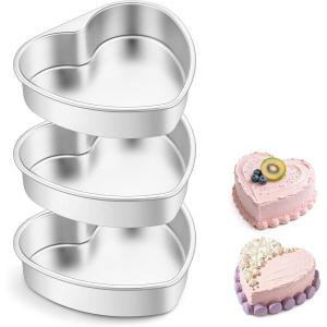 E-far 8 Inch Heart Cake Pan, 2Pcs Stainless Steel Heart Shaped Cake Mold, Cake Tin Baking Pan for Valentine’s Day Anniversaries Wedding, Non-Toxic & Dishwasher Safe(8-Inch (Set of 3))