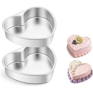E-far 8 Inch Heart Cake Pan, 2Pcs Stainless Steel Heart Shaped Cake Mold, Cake Tin Baking Pan for Valentine’s Day Anniversaries Wedding, Non-Toxic & Dishwasher Safe(8-Inch (Set of 2))