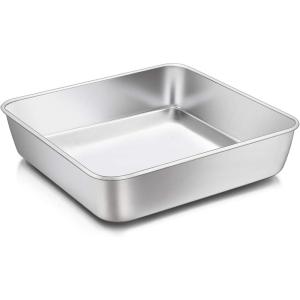 E-far 8 x 8-Inch Baking Pan, Square Cake Brownie Baking Pans Stainless Steel Bakeware, Fits in Small Toaster Oven, Non-toxic & Dishwasher Safe
