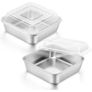 E-far 8 x 8-Inch Baking Pan with lid, Square Cake Brownie Baking Pans Stainless Steel Bakeware Set of 2, Non-toxic & Healthy, Easy Clean & Dishwasher Safe – 4 Pieces(2 Pans + 2 Lids)(2 Pans + 2 Lids)