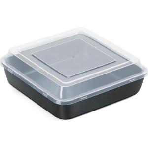 E-far 8×8 Inch Square Baking Pan with Lid Set, Nonstick Square Cake Pans Metal Bakeware for Oven Cooking Lasagna Brownies, Stainless Steel Core & Easy Release, 4 Pieces(2 Pans+2 Covers)(1 pan+1 lid)