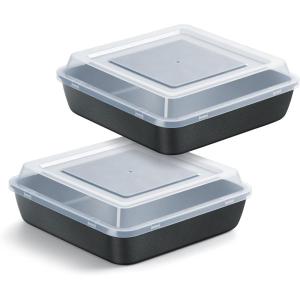 E-far 8×8 Inch Square Baking Pan with Lid Set, Nonstick Square Cake Pans Metal Bakeware for Oven Cooking Lasagna Brownies, Stainless Steel Core & Easy Release, 4 Pieces(2 Pans+2 Covers)(2 pans+2 lids)
