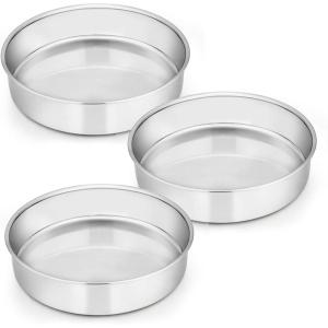 E-far 9½ Inch Cake Pan Set of 3, Stainless Steel Round Cake Baking Pans, Non-Toxic & Healthy, Mirror Finish & Dishwasher Safe(8 inch)