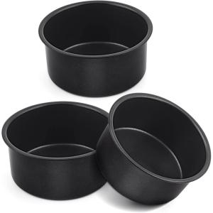 E-far 9.5 Inch Cake Pan Set of 3, Nonstick Round Baking Layer Cake Pans, Stainless Steel Core & Non-Toxic Coating, 2 Inch Deep (Black)(4 Inches)