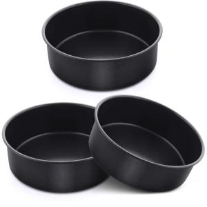 E-far 9.5 Inch Cake Pan Set of 3, Nonstick Round Baking Layer Cake Pans, Stainless Steel Core & Non-Toxic Coating, 2 Inch Deep (Black)(6 Inches)