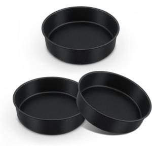 E-far 9.5 Inch Cake Pan Set of 3, Nonstick Round Baking Layer Cake Pans, Stainless Steel Core & Non-Toxic Coating, 2 Inch Deep (Black)(8 Inches)