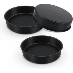 E-far 9.5 Inch Cake Pan Set of 3, Nonstick Round Baking Layer Cake Pans, Stainless Steel Core & Non-Toxic Coating, 2 Inch Deep (Black)(9.5 Inches)