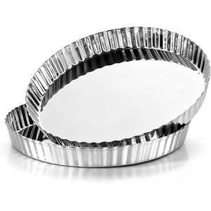 E-far 9.5 Inch Tart Pan, Stainless Steel Pie Quiche Pan Baking Dish for Oven, Reusable Pie Plate Tin with Fluted Edge & Seamless Bottom, No Leakage and Dishwasher Safe, Mirror Silver(2)