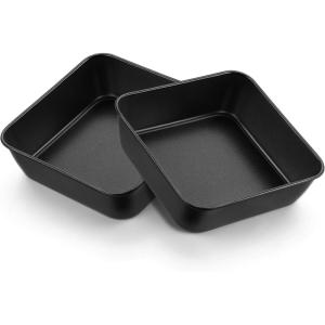 E-far 9×9 Baking Pan, Nonstick Square Cake Pan with Stainless Steel Core, Black Metal Bakeware for Brownies Lasagna Cakes, Non-toxic & Easy Clean, 2 Inch Deep(2)