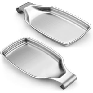 E-far Black Spoon Rest for Stove Top, 2-Piece Stainless Steel Spoon Holder for Kitchen Counter, Spatula Ladle Utensils Rest, Heavy Duty & Large Size, Dishwasher Safe(8.5 x 4.3 Inch)(Silver)