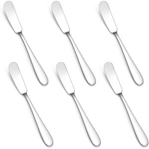 E-far Butter Spreader Knife Set of 6, 7-Inch Stainless Steel Cheese Dessert Knives for Kitchen Restaurant Party, Mirror Silver(Mirror Silver)