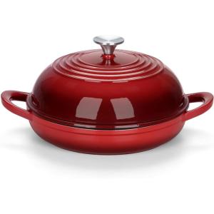 E-far Dutch Oven for Sourdough Bread Baking, 6 Qt Round Enameled Cast Iron Dutch Oven for Homemade Artisan Bread, Dome Lid & Shallow Base, Matte Black Interior & Durable, Oven-Safe to 500℉, Blue(Red)