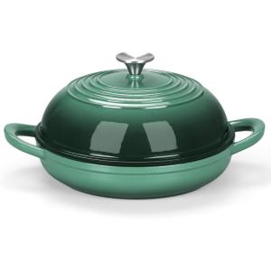 E-far Dutch Oven for Sourdough Bread Baking, 6 Qt Round Enameled Cast Iron Dutch Oven for Homemade Artisan Bread, Dome Lid & Shallow Base, Matte Black Interior & Durable, Oven-Safe to 500℉, Blue(Forest Green)