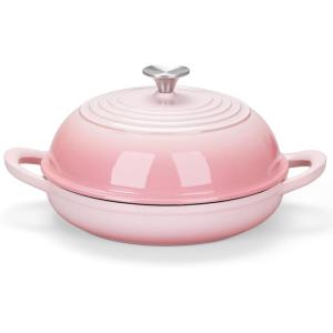 E-far Dutch Oven for Sourdough Bread Baking, 6 Qt Round Enameled Cast Iron Dutch Oven for Homemade Artisan Bread, Dome Lid & Shallow Base, Matte Black Interior & Durable, Oven-Safe to 500℉, Blue(Pink)