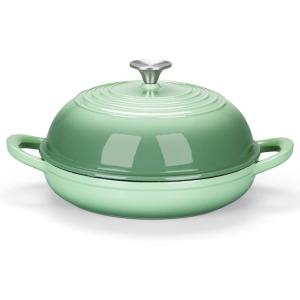 E-far Dutch Oven for Sourdough Bread Baking, 6 Qt Round Enameled Cast Iron Dutch Oven for Homemade Artisan Bread, Dome Lid & Shallow Base, Matte Black Interior & Durable, Oven-Safe to 500℉, Blue(Pistachio Green)