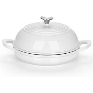 E-far Dutch Oven for Sourdough Bread Baking, 6 Qt Round Enameled Cast Iron Dutch Oven for Homemade Artisan Bread, Dome Lid & Shallow Base, Matte Black Interior & Durable, Oven-Safe to 500℉, Blue(White)