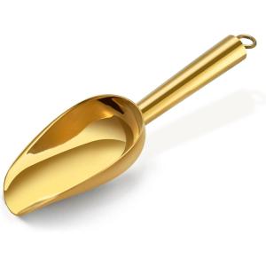 E-far Gold Stainless Steel Scoop 6 Ounce, Utility Metal Ice Scooper for Kitchen Freezer Bar Wedding Party, Multipurpose Small Scoop for Sugar/Flour/Pet Food/Bean/Popcorn/Dry Goods, Dishwasher Safe(Gold)