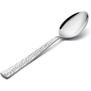 E-far Hammered Dinner Spoons Set of 12, 7.9 Inch Stainless Steel Soup Spoons Tablespoons for Home, Kitchen or Restaurant, Non-toxic & Mirror Polished, Squared Edge & Dishwasher Safe(6.7 Inches)