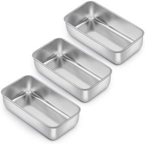 E-far Loaf Pan for Baking Bread, 9 x 5 Inch Stainless Steel Baking Loaf Pan, Metal Bakeware for Bread Meatloaf Cake Brownies, Healthy & Non Toxic, Brushed Finish & Easy Release, Oven & Dishwasher Safe(3)