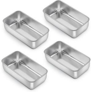 E-far Loaf Pan for Baking Bread, 9 x 5 Inch Stainless Steel Baking Loaf Pan, Metal Bakeware for Bread Meatloaf Cake Brownies, Healthy & Non Toxic, Brushed Finish & Easy Release, Oven & Dishwasher Safe(4)