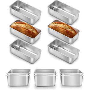 E-far Loaf Pan for Baking Bread, 9 x 5 Inch Stainless Steel Baking Loaf Pan, Metal Bakeware for Bread Meatloaf Cake Brownies, Healthy & Non Toxic, Brushed Finish & Easy Release, Oven & Dishwasher Safe(12)