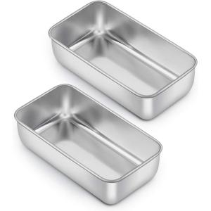 E-far Loaf Pan for Homemade Bread-2 Pack, 12” x 5” Large Stainless Steel Loaf Pans, Long Metal Bread Baking Mold for Banana Cake Meatloaf Sourdough Lasagna, Nontoxic & Dishwasher Safe(2)