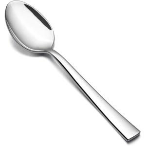 E-far Matte Black Dinner Spoons Set of 12, 7.9 Inch Stainless Steel Soup Spoons Tablespoons for Home, Kitchen or Restaurant, Squared Edge & Dishwasher Safe(7.9 Inches)