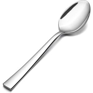 E-far Matte Black Dinner Spoons Set of 12, 7.9 Inch Stainless Steel Soup Spoons Tablespoons for Home, Kitchen or Restaurant, Squared Edge & Dishwasher Safe(6.7 Inches)