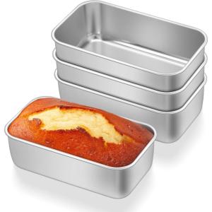 E-far Mini Loaf Pan Set of 4, Small Stainless Steel Bread Baking Pans for Oven, 6.3 x 3.5 Inch Tiny Meatloaf Pans for Homemade Bread Pound Cake Brownies, Non-toxic & Dishwasher Safe(Set of 4)