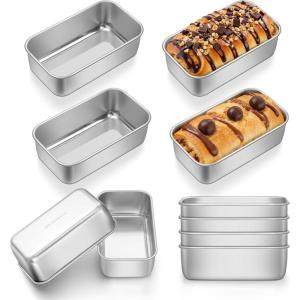 E-far Mini Loaf Pan Set of 4, Small Stainless Steel Bread Baking Pans for Oven, 6.3 x 3.5 Inch Tiny Meatloaf Pans for Homemade Bread Pound Cake Brownies, Non-toxic & Dishwasher Safe(Set of 10)