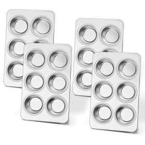 E-far Muffin Pan Set of 2, Stainless Steel Muffin Pan Tin for Baking, 6-Cup Metal Cupcake Pan Tray, Non-toxic & Healthy, Oven & Dishwasher Safe, Regular Size – 11.44 x 7.12 x 1.25 Inch(4)