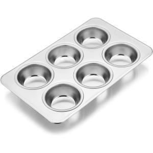 E-far Muffin Pan Set of 2, Stainless Steel Muffin Pan Tin for Baking, 6-Cup Metal Cupcake Pan Tray, Non-toxic & Healthy, Oven & Dishwasher Safe, Regular Size – 11.44 x 7.12 x 1.25 Inch(1)