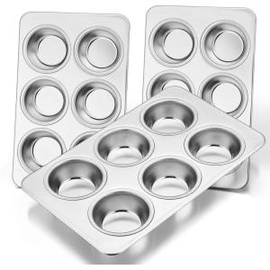 E-far Muffin Pan Set of 2, Stainless Steel Muffin Pan Tin for Baking, 6-Cup Metal Cupcake Pan Tray, Non-toxic & Healthy, Oven & Dishwasher Safe, Regular Size – 11.44 x 7.12 x 1.25 Inch(3)