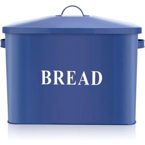 E-far Navy Blue Bread Box for Kitchen Countertop, Metal Bread Bin Holder for Modern Farmhouse Decor, Extra Large & High Capacity Storage Container – 13″ x 9.8″ x 7.3″ – Holds 2+ Loaves, Vintage Style(Blue)