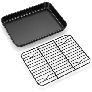 E-far Nonstick Baking Sheet with Rack Set, 16 x 12 x 1 Inch Cookie Sheet Baking Pan with Cooling Rack for Oven, Commercial Grade & Non-Toxic, Easy to Clean(9 x 7 inch)