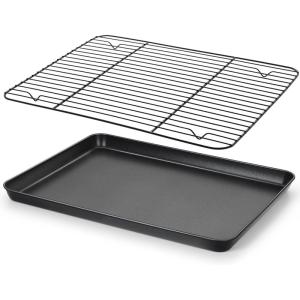 E-far Nonstick Baking Sheet with Rack Set, 16 x 12 x 1 Inch Cookie Sheet Baking Pan with Cooling Rack for Oven, Commercial Grade & Non-Toxic, Easy to Clean(16 x 12 inch)
