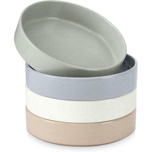 E-far Pasta Bowls Set of 4-35oz Shallow Ceramic Bowl Plates for Serving Dinner, Soup & Salad | Stoneware Pasta Plates | Microwave & Dishwasher Safe | Matte Black(Multicolor)