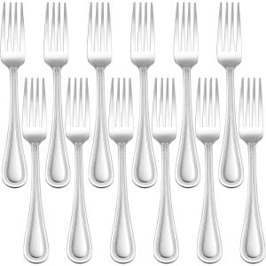 E-far Salad Forks Set of 12, 6.9 Inch Pearled Edge Dessert Forks Stainless Steel Suitable for Party, Home, Kitchen and Restaurant, Non-toxic & Mirror Polished, Dishwasher Safe(6.9inches)