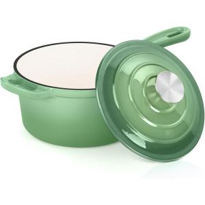 E-far Sauce Pan Set with Lid, 1Qt & 2Qt Enameled Cast Iron Pot Sets for Kitchen Cooking, Small Heavy Duty Dutch Oven Saucepans & Self-basting Lids, Induction-Ready & Easy Clean, White(Pistachio Green)