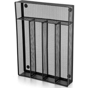 E-far Silverware Drawer Organizer, Mesh Wire Utensil Tray Drawer Organizer for Kitchen, Black Narrow Metal Flatware Cutlery Holder/Divider, 5 Compartment & Small Size – 12.5 x 9.25-Inch(Metal)