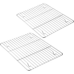 E-far Small Baking Cooling Rack Set of 2, Stainless Steel Metal Roasting Cooking Racks, Size – 9.7″x7.3″, Non Toxic & Rust Free, Fit for Toaster Oven, Dishwasher Safe(11.6″ x 9″)
