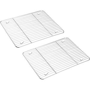 E-far Small Baking Cooling Rack Set of 2, Stainless Steel Metal Roasting Cooking Racks, Size – 9.7″x7.3″, Non Toxic & Rust Free, Fit for Toaster Oven, Dishwasher Safe(15.3”x11.25”)