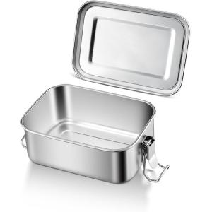 E-far Stainless Steel Bento Box, Large 1400ml Metal Bento Lunch Box Container, 49oz Leak-Proof Lunch Container with Lids and 2 Removable Dividers, Reusable Meal Storage for Camping Picnic Travel Work(1)