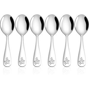 E-far Stainless Steel Kids Forks, 6-Piece Toddlers Forks Safe for Preschooler/Children, Hammered Adult look & Small Size, Rust Free & Dishwasher Safe(Animal Spoons)