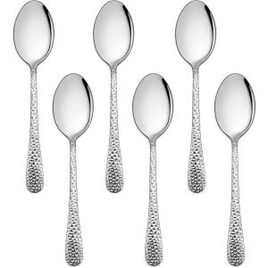 E-far Stainless Steel Kids Forks, 6-Piece Toddlers Forks Safe for Preschooler/Children, Hammered Adult look & Small Size, Rust Free & Dishwasher Safe(Hammered Spoon)