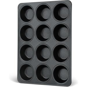 E-far Stainless Steel Muffin Pan Set of 5, 12 Cups Cupcake Pans Tins for Baking, Non-Toxic Metal Muffin Tray Molds for Small Mini Cupcake, Heavy Duty & Regular Size, Rust Free & Dishwasher Safe(Black)