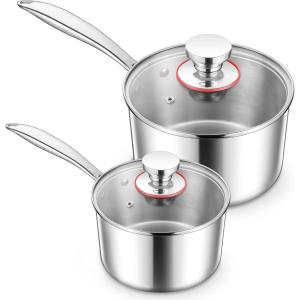 E-far Stainless Steel Saucepan Set – 1Qt & 2 Qt, Triply Sauce Pan Pot with Lid for Cooking Pasta Warming Milk Boiling Water, Small Metal Cookware for Kitchen, Induction Ready & Heavy Duty(1QT & 3QT)