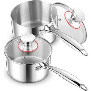 E-far Stainless Steel Saucepan Set – 1Qt & 2 Qt, Triply Sauce Pan Pot with Lid for Cooking Pasta Warming Milk Boiling Water, Small Metal Cookware for Kitchen, Induction Ready & Heavy Duty(2QT & 3QT)