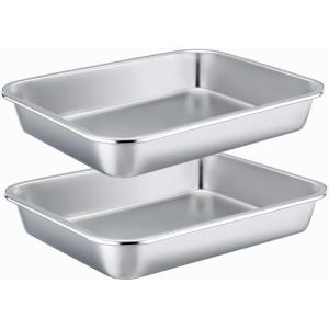 E-far Stainless Steel Sheet Cake Pan Set of 2, 10.6 x 8.3 x1.7 Inches Small Brownie Baking Pan, Rectangular High-Sided Cookie Sheet Pans Fit for Toaster Oven, Non-Toxic & Heavy Duty, Dishwasher Safe