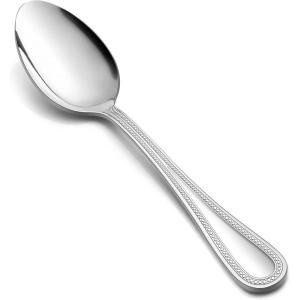 E-far Stainless Steel Teaspoons Set of 12, 6.7 Inch Pearled Edge Small Dessert Tea Spoons Silverware for Home, Kitchen and Restaurant, Non-toxic, Mirror Polished, Dishwasher Safe(7.9inches)
